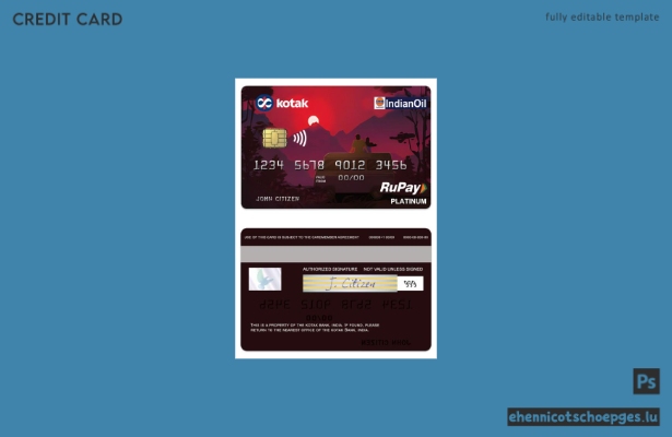 Beispielvorschau einer RuPay Platinum-Kreditkarte der indischen Kotak Bank